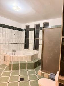 een grote badkamer met een bad en een douche bij Amplia Casa en el Centro de Arica in Arica +11 foto's