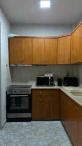 una cucina con fornelli e microonde di Central Oasis a Alexandroupoli