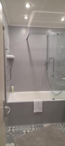 een badkamer met een douche en een glazen douchecabine bij Ferienwohnung Feel Glueck in Bad Grund