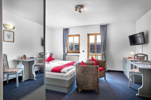 een hotelkamer met een bed en een bureau bij Das Arber-Hotel am Rothbach in Bodenmais