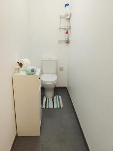 ein weißes Bad mit einem WC und einem Handtuch in der Unterkunft Chambre simple à 20 minutes de Paris in Livry-Gargan