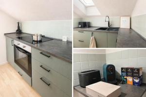 een keuken met een spoelbak en een aanrechtblad bij Ferienwohnung MeDa in Bad Wörishofen