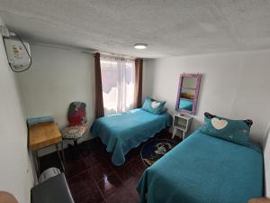a bedroom with two beds and a mirror at Shalom_MatSofy in Santiago