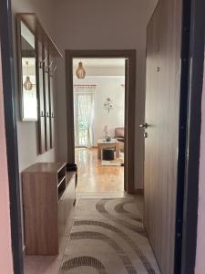 波德戈里察Kropa apartman的有门通往客厅的走廊