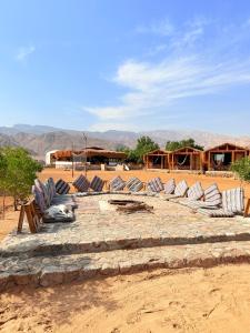 un gruppo di sedie a sdraio nel deserto di Relax Beach Camp a Nuweiba‘ el Muzeinah
