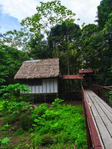 a small house on a bridge next to a forest at Allpayacu Adventures Lodge - All Inclusive in Puerto Franco