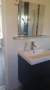 een badkamer met een wastafel en een spiegel bij One City Lodge in Illkirch-Graffenstaden