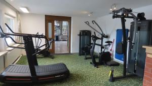 a gym with treadmills and exercise equipment in a room at Hotel Haus Kärnten in Bad Bleiberg