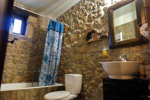 ein Steinbad mit einem WC und einem Waschbecken in der Unterkunft Ξενώνας Αστερωδή in Karya