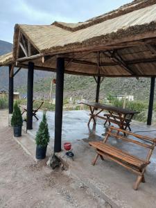 un padiglione con tavolo da picnic e panca di Cabaña Rincón del Aarón a Ciudad Lujan de Cuyo