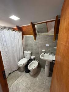 ein Badezimmer mit Toilette und Waschbecken in der Unterkunft Cabañas Alpinas M&M in Perito Moreno
