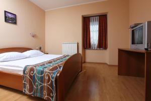 Habitación de hotel con cama y TV en Bed and Breakfast Malovec, en Divača