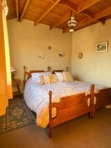 een slaapkamer met een houten bed in een kamer bij Terraza CasaOcho in Viña del Mar