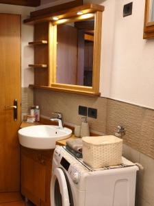a bathroom with a washing machine and a sink at Baitin Laf in Grosio +5 photos