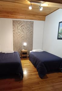 twee bedden in een kamer met muurschildering bij Marioutat in Arrens-Marsous