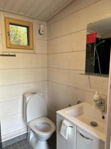 un piccolo bagno con un water e un lavandino di Salvos 