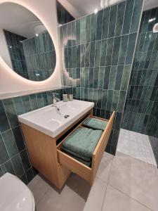 a bathroom with a sink and a toilet at Triplex Léonie - Standing and Comfort - 3 étoiles in Cluses