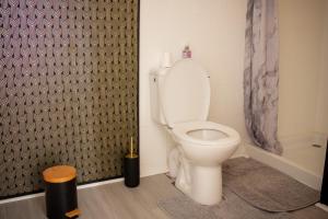 une salle de bain avec toilettes et baignoire dans l'établissement Charmant studio 2 pièces entièrement équipé,, à Chenac-sur-Gironde