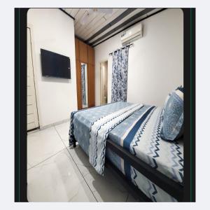 a bedroom with a bed and a television in it at Nonkar Lodge & Food in Accra +14 photos