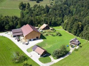 una vista aerea di una casa su un campo verde di Bräkerhaus Toggenburg a Lichtensteig
