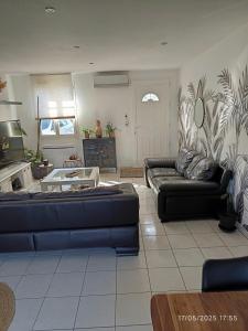 een woonkamer met twee banken en een tafel bij Petite Escale in Beaugency