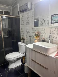 ein Badezimmer mit Toilette, Waschbecken und Dusche in der Unterkunft Chuy home in Chuy + 17 Fotos