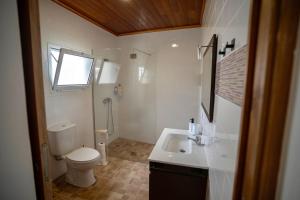 a bathroom with a toilet and a sink at Santana Northeast in Feteira Grande +20 photos
