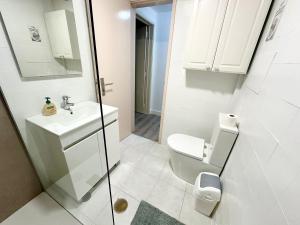 un bagno bianco con un water e un lavandino di Santa Luzia pokoje a Funchal Altre 8 foto