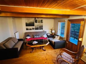 un soggiorno con un divano e un tavolo di Świerkowa Chata a Targanice