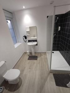 een badkamer met een toilet, een wastafel en een douche bij Le Saint Germain in Saint-Germain-du-Bois
