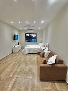 - une grande chambre avec un canapé et un lit dans l'établissement Modern studio apartment in Asunción, à Asuncion