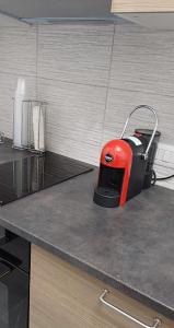 einem roten Toaster auf einer Küchentheke in der Unterkunft Affittacamere Domus Roseto in Roseto Capo Spulico