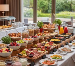 una linea a buffet con molti tipi diversi di cibo di Takes Antalya Luxury Hotel a Antalya (Adalia)