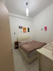 a small bedroom with a bed in a room at Lisi apartment in Tirana +1 photo