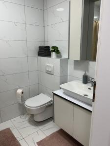 Et badeværelse på Society Apartments