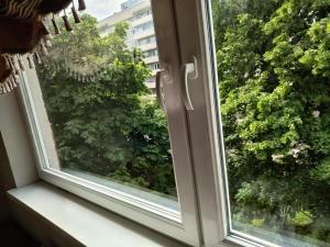 een raam met uitzicht op de bush bij 2 in 4 Rooms Apartment in Tallinn +9 foto's