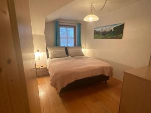 een slaapkamer met een bed in een kamer met een raam bij Fintinn in Hüttschlag
