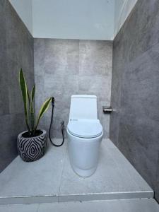 a bathroom with a toilet and a potted plant at Enla Montana villa private pool and hot spring in Kubupenlokan +3 photos