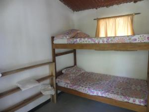 twee stapelbedden in een kamer met een raam bij Dogsheltercafepalomino in Palomino +17 foto's