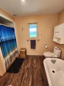 een badkamer met een bad, een toilet en een raam bij 1st Chair Mountain Resort in Nelson +31 foto's