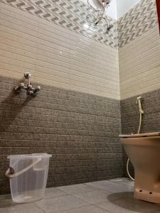 a bathroom with a toilet and a wall at Payaringal House Botanical Garden White Town Promenade Beach in Pondicherry +27 photos