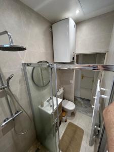 a bathroom with a shower and a sink and a toilet at L&A Appartement in Montargis +4 photos