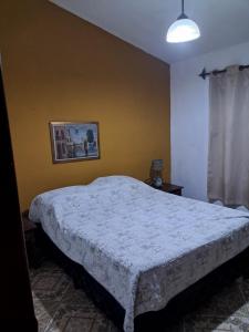 a bedroom with a bed with a white comforter at Ebenezer in Playa Hermosa