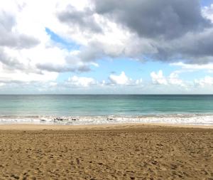 a beach with a cloudy sky and the ocean at Borinquen Beach Inn in San Juan