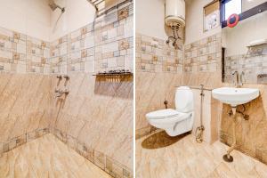 Collection O Kalka Ji Formerly Hotel Gera في نيودلهي: صورتين لحمام به مرحاض ومغسلة