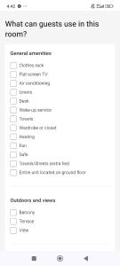 a screenshot of a cell phone with a list of what you can guests use in at The Cozy Canopy in San Fernando