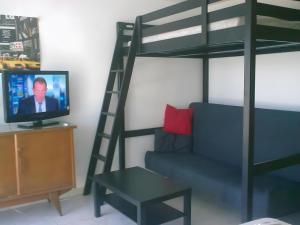 een woonkamer met een stapelbed en een tv bij Studio Clim proche plage et parking in Carqueiranne