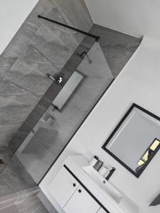 een badkamer met een spiegel en een wastafel bij Tee Off House in Parys