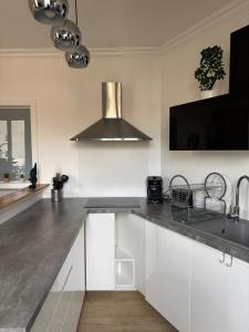 a kitchen with white cabinets and a stainless steel sink at Charming modern & bright apartment in Fontenay-sous-Bois +1 photo