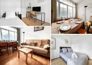 a collage of photos of a living room and dining room at Appartement proche Paris, parking, centre-ville in Châtillon